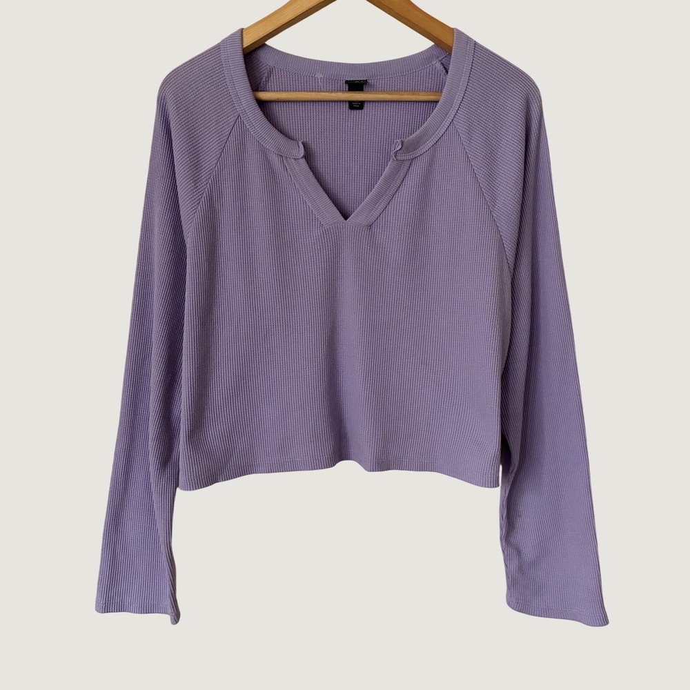 Wild Fable Lavender Purple Waffle Knit Thermal Notched  Long Sleeve XXL Pastel
